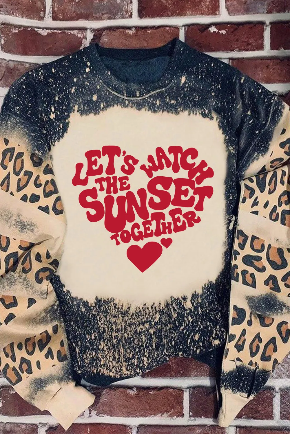 Black WATCH THE SUNSET TOGETHER Graphic Leopard Bleached Sweatshirt
