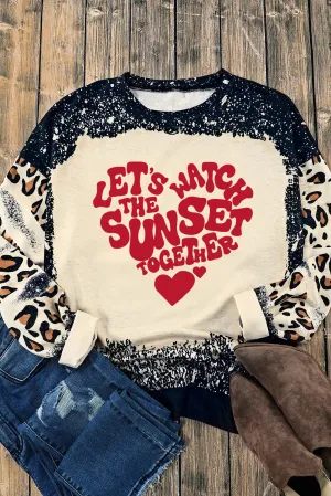 Black WATCH THE SUNSET TOGETHER Graphic Leopard Bleached Sweatshirt
