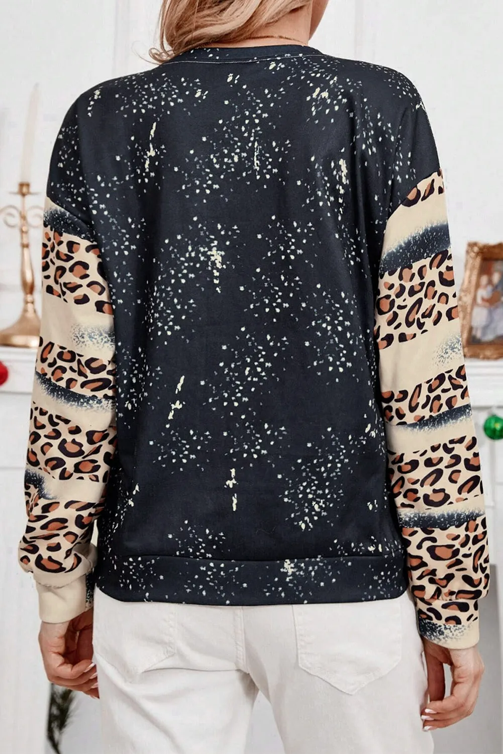 Black WATCH THE SUNSET TOGETHER Graphic Leopard Bleached Sweatshirt