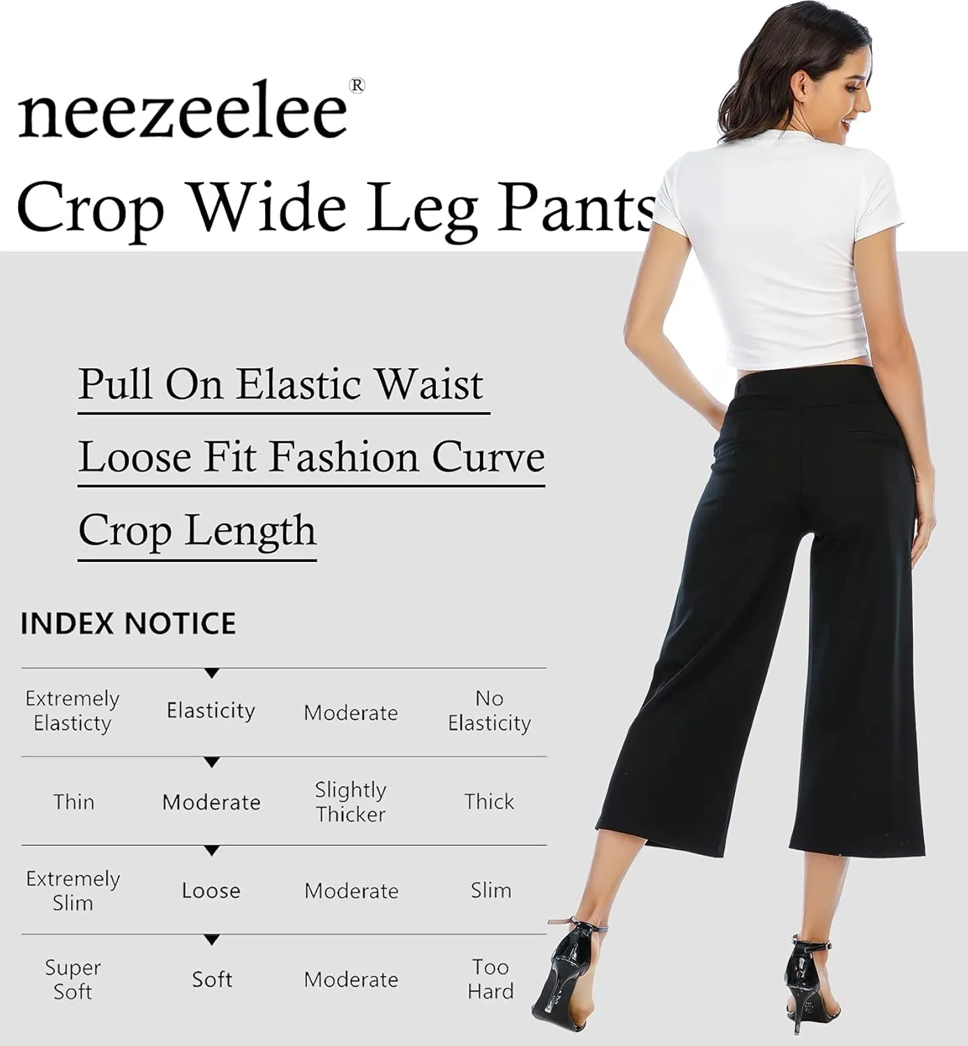 Black Wide Leg Pants for Women High Waisted Loose Pull on Cropped Dress Pants Business Casual Work with Pockets