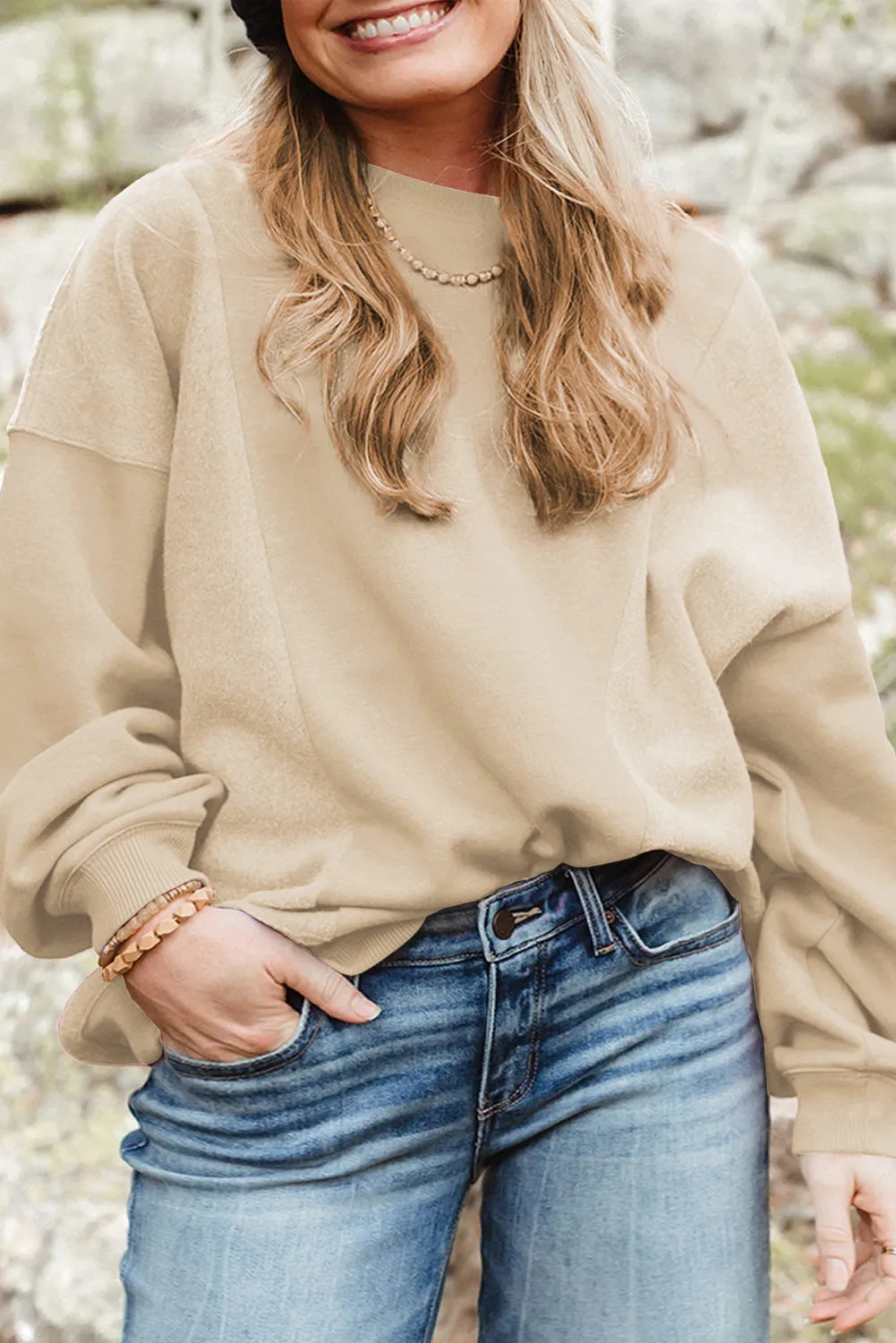 Blackish Green Loose Patchwork Crewneck Plus Size Sweatshirt