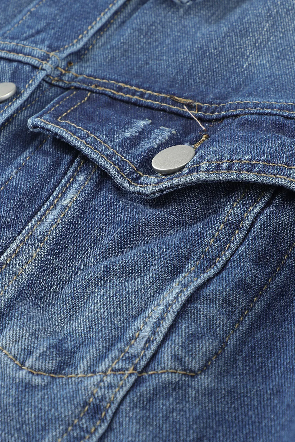 Blue Lapel Raw Hem Buttons Denim Jacket