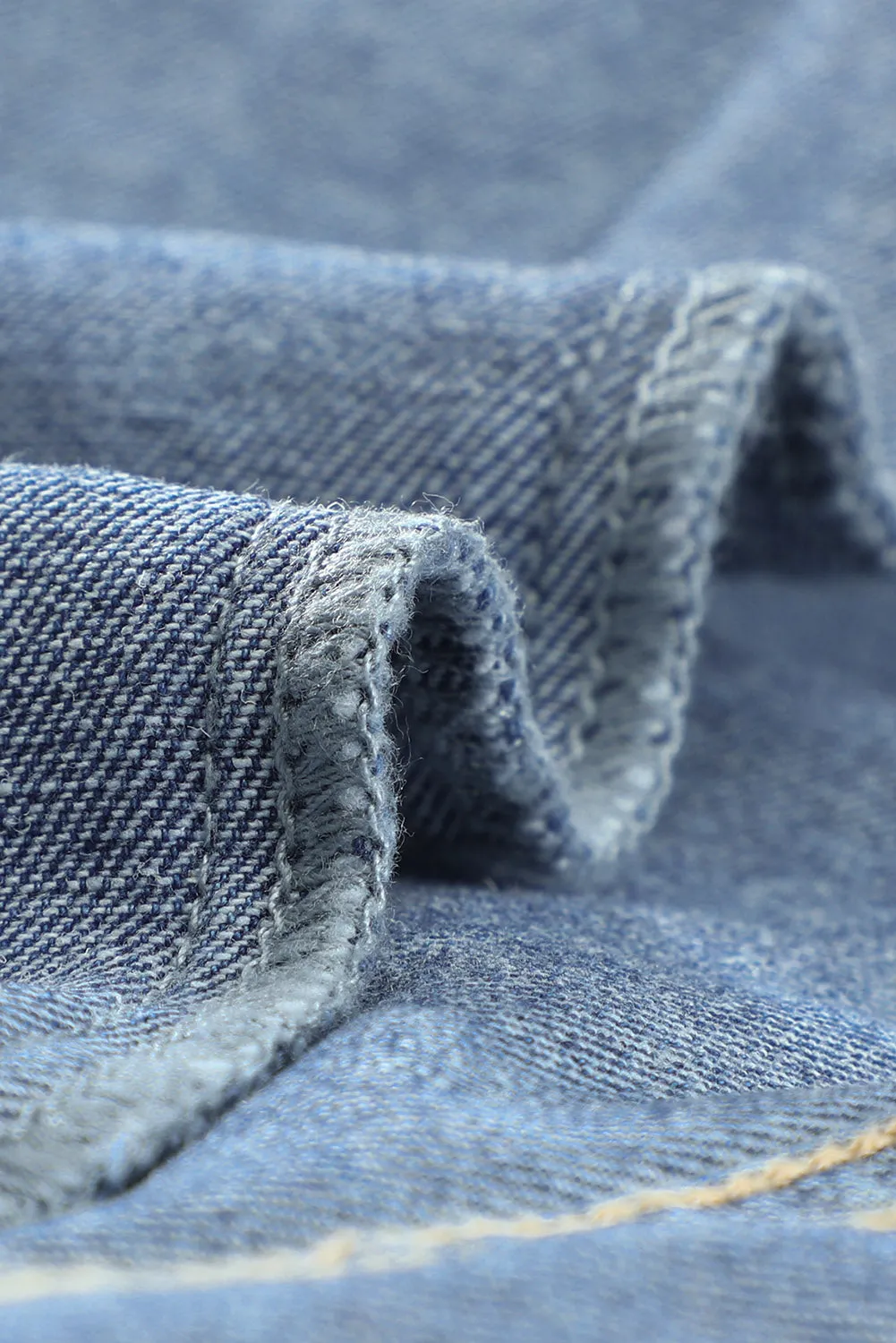 Blue Lapel Raw Hem Buttons Denim Jacket