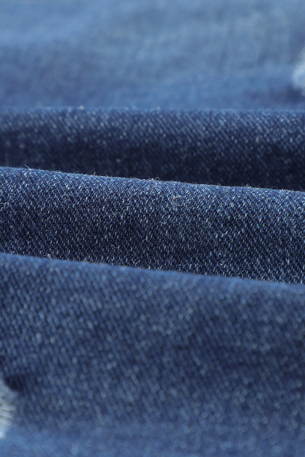 Blue Lapel Raw Hem Buttons Denim Jacket
