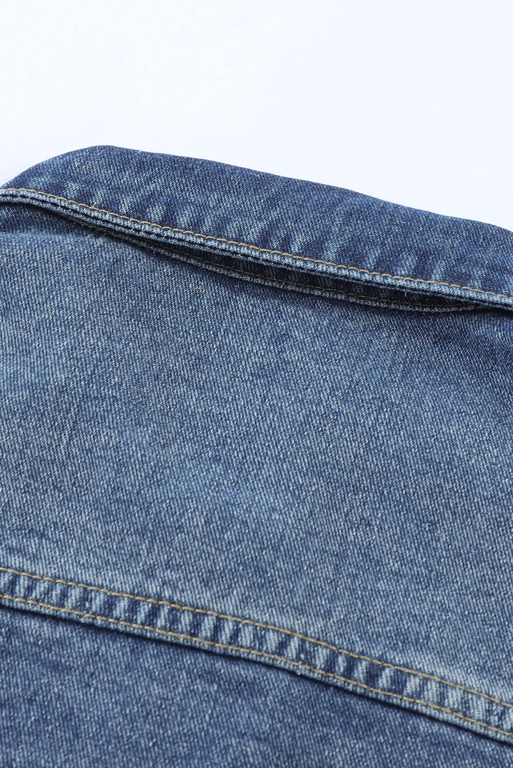 Blue Lapel Raw Hem Buttons Denim Jacket