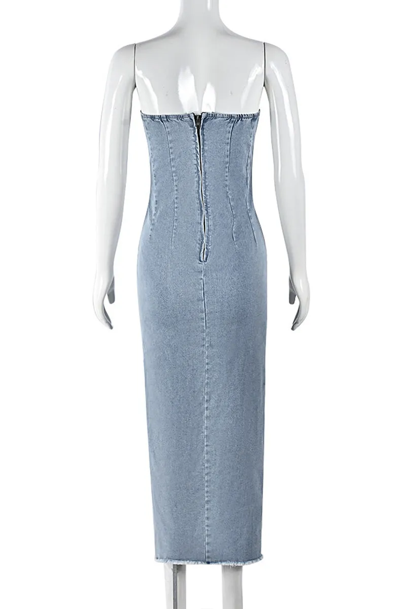 BN0197 Stretch Denim Long Dress