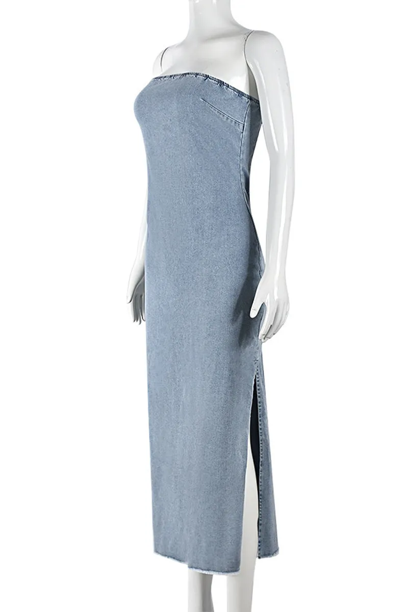 BN0197 Stretch Denim Long Dress