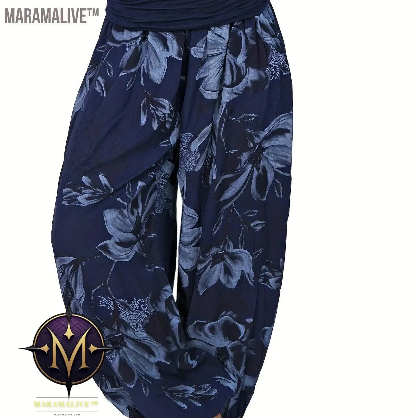 Boho Floral Print Ruched Harem Pants, Casual Bohemian Pants For Spring & Summer, Women's Clothing