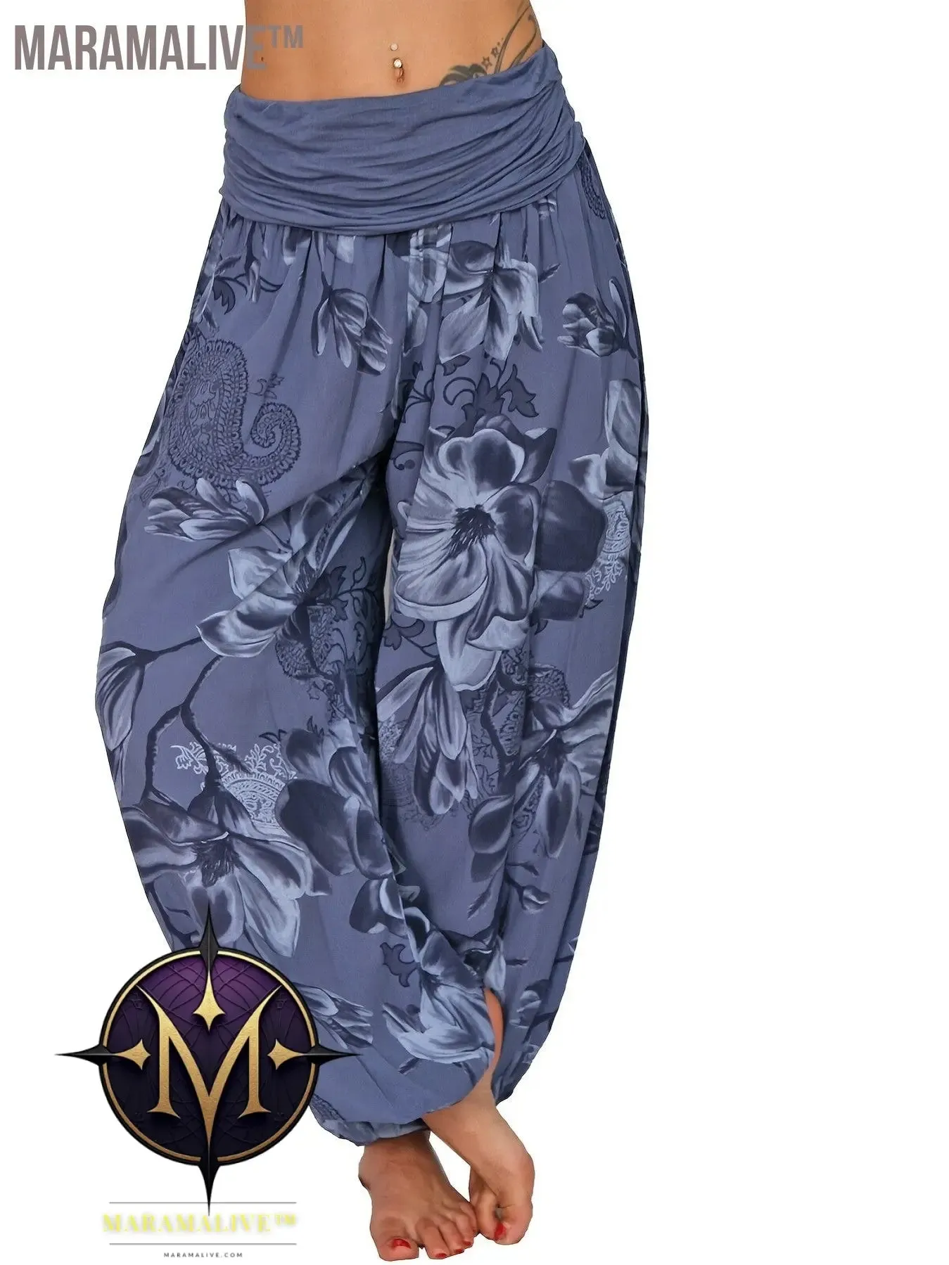 Boho Floral Print Ruched Harem Pants, Casual Bohemian Pants For Spring & Summer, Women's Clothing