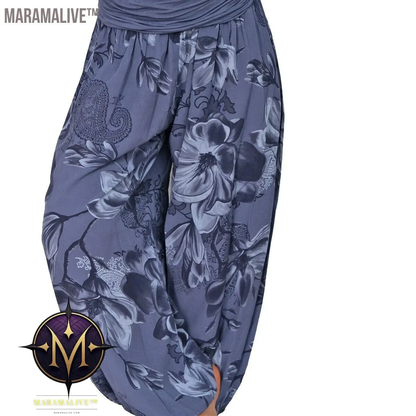 Boho Floral Print Ruched Harem Pants, Casual Bohemian Pants For Spring & Summer, Women's Clothing