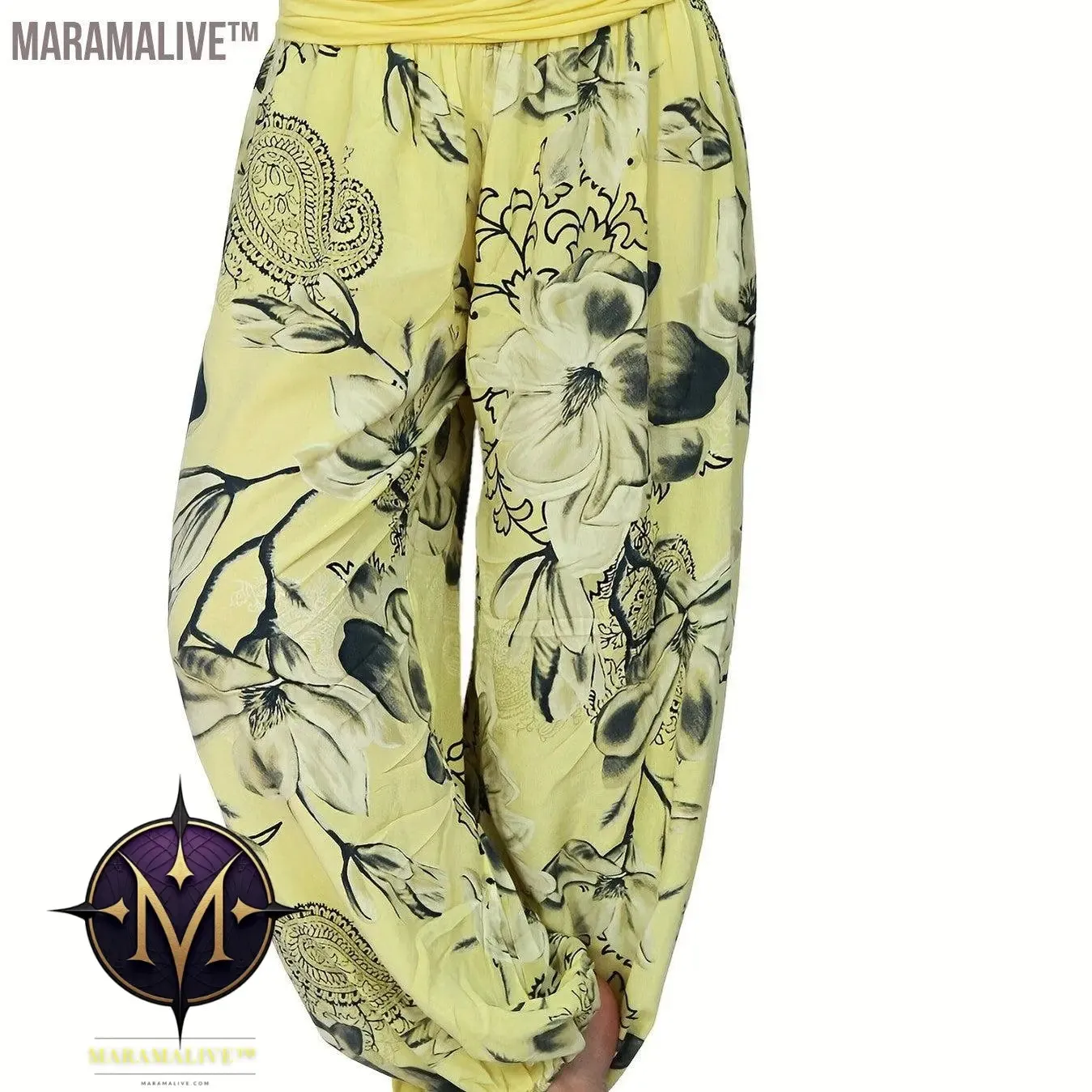Boho Floral Print Ruched Harem Pants, Casual Bohemian Pants For Spring & Summer, Women's Clothing