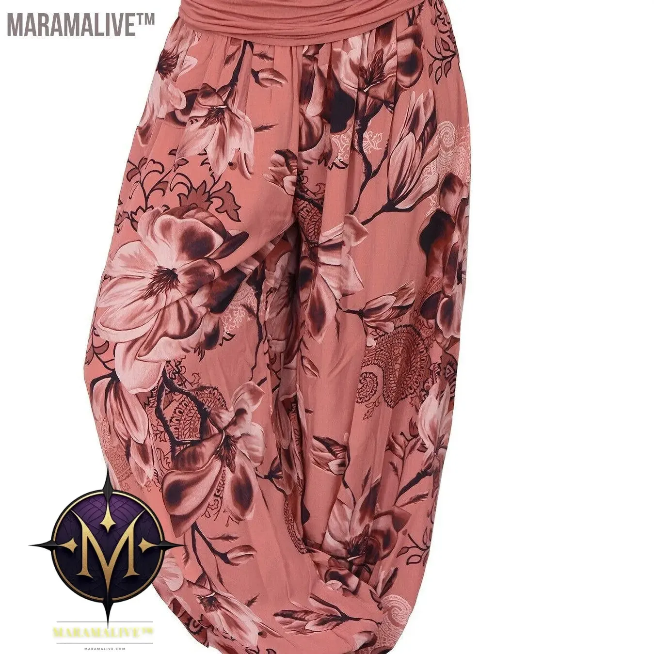 Boho Floral Print Ruched Harem Pants, Casual Bohemian Pants For Spring & Summer, Women's Clothing