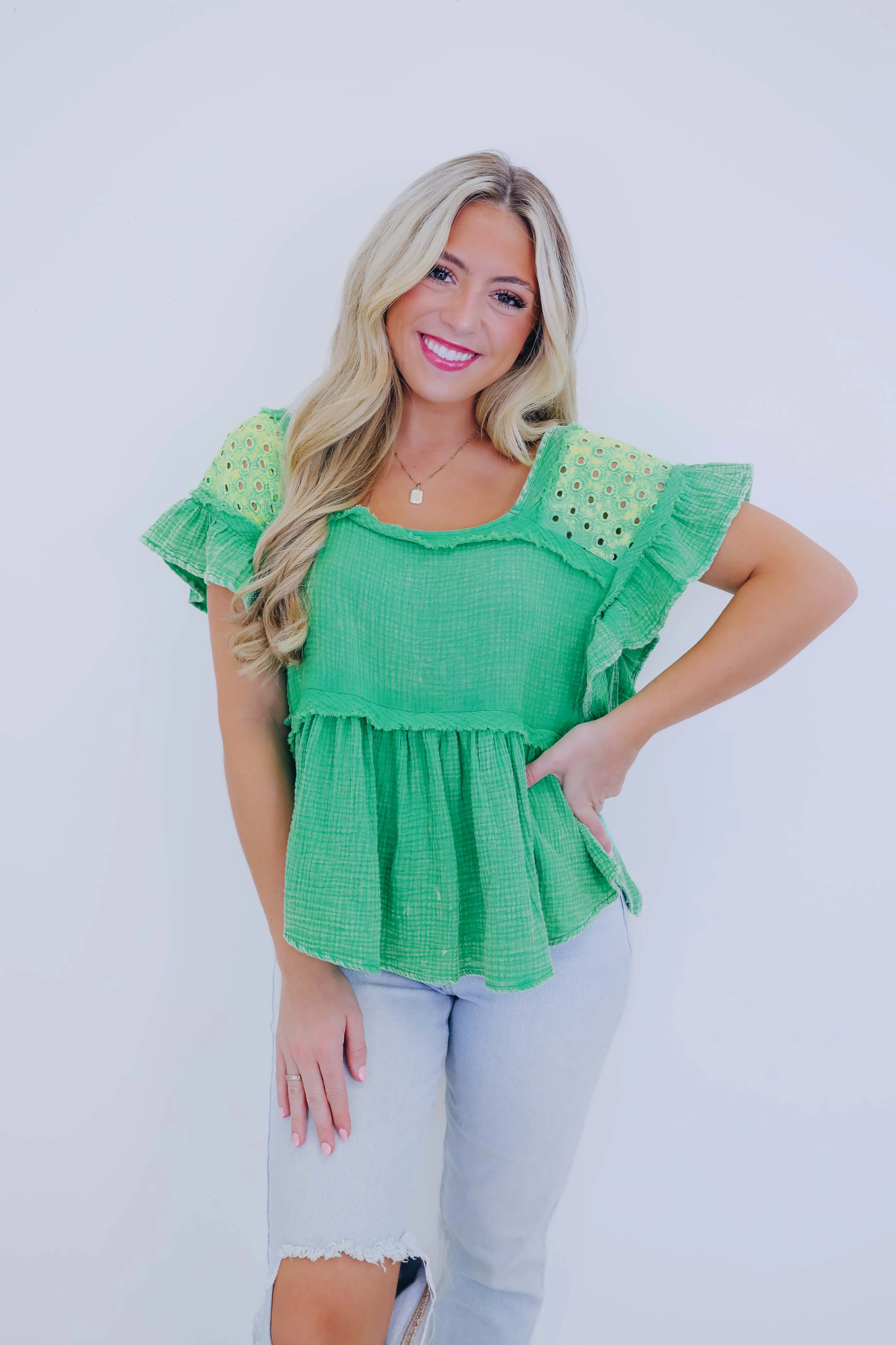 Brooklyn Babydoll Washed Eyelet Top - 5 Colors