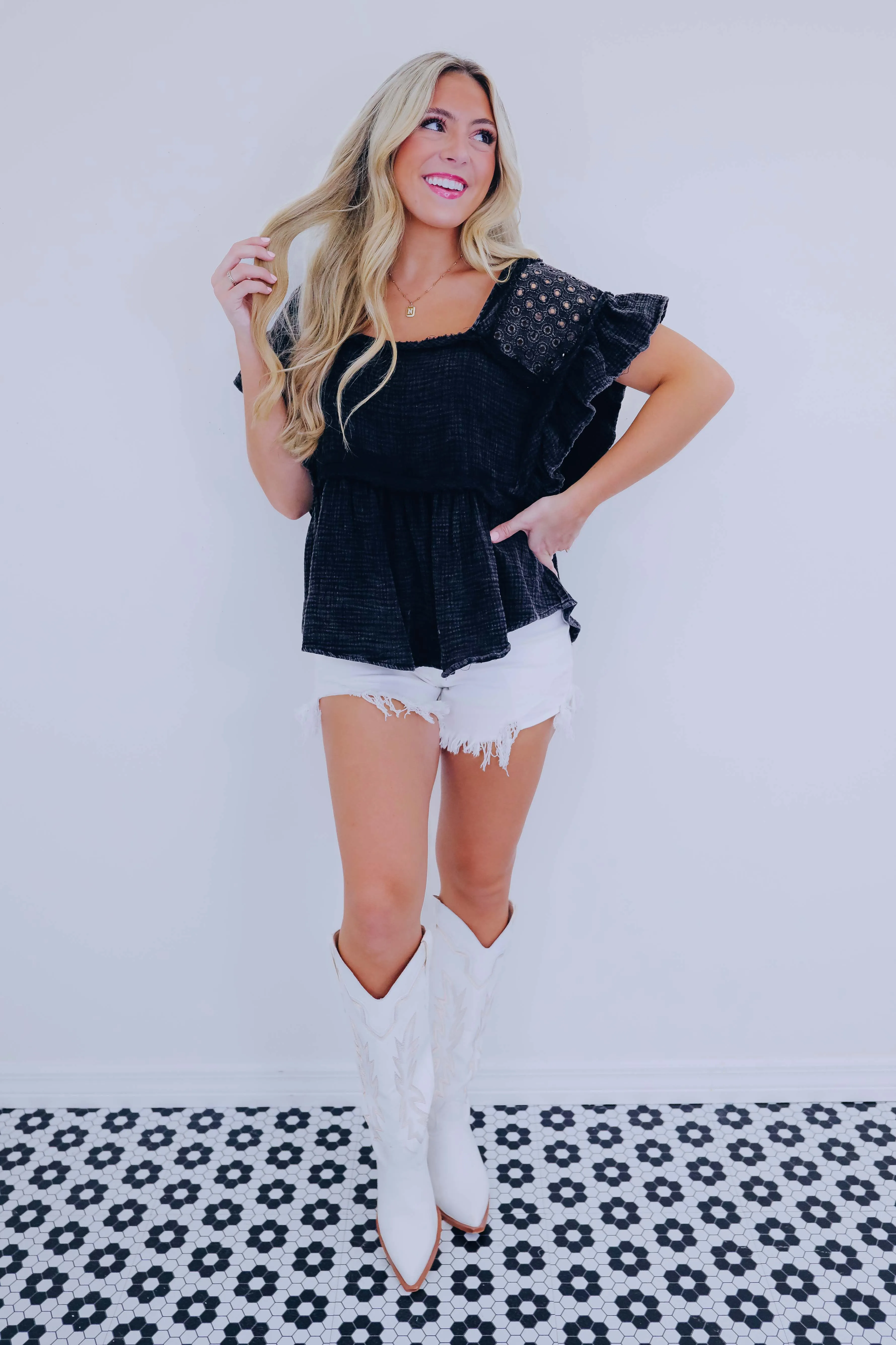 Brooklyn Babydoll Washed Eyelet Top - 5 Colors