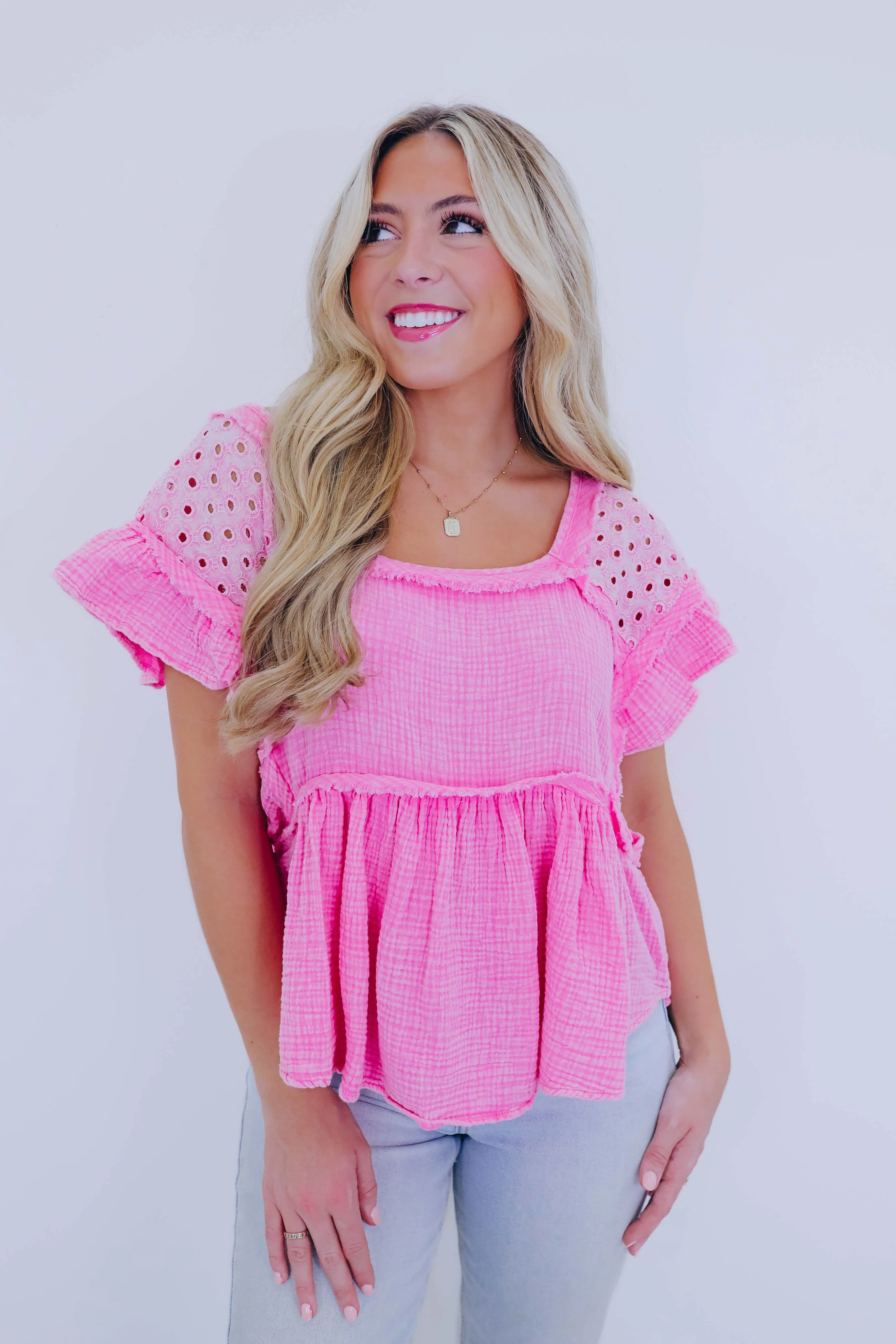 Brooklyn Babydoll Washed Eyelet Top - 5 Colors
