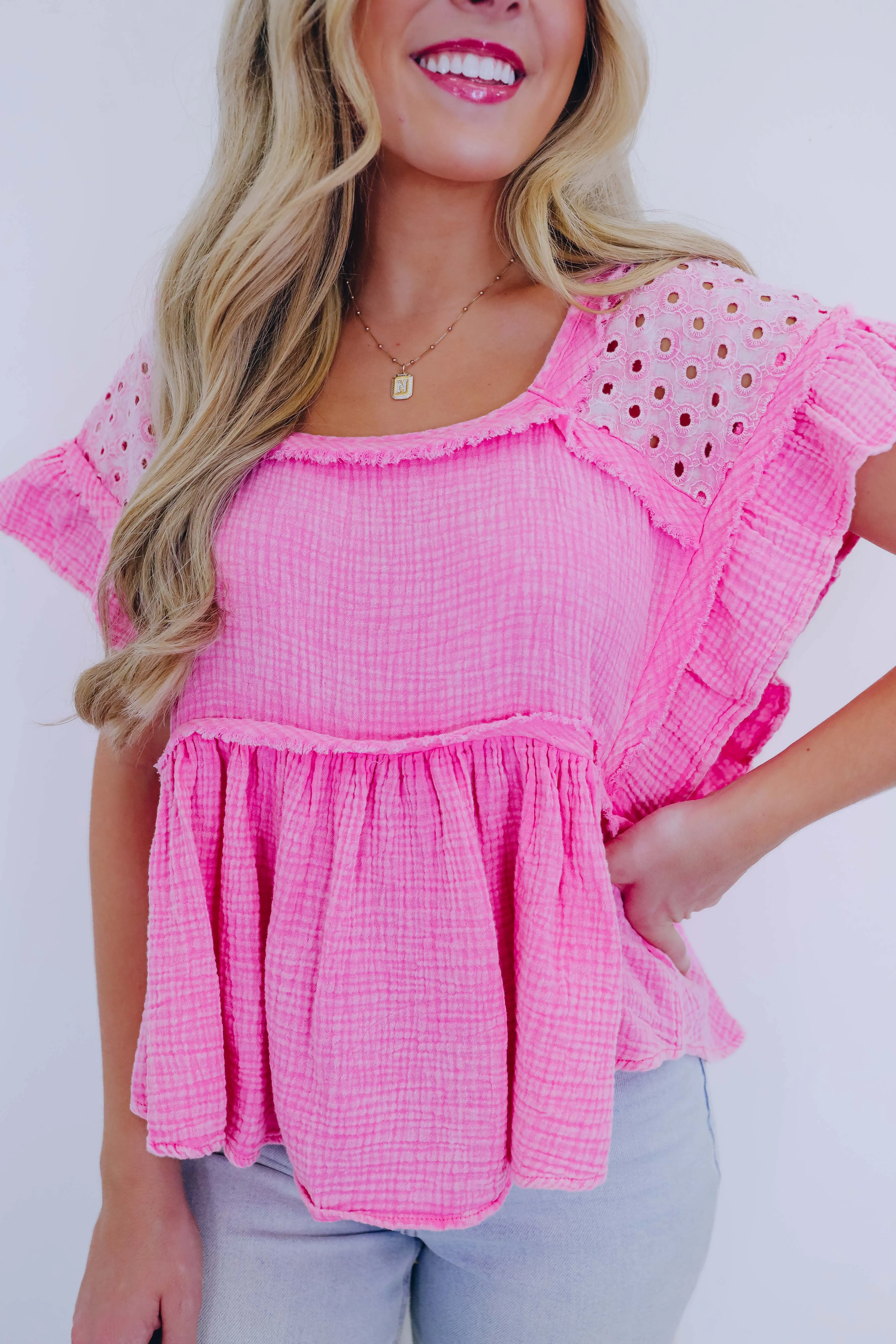 Brooklyn Babydoll Washed Eyelet Top - 5 Colors