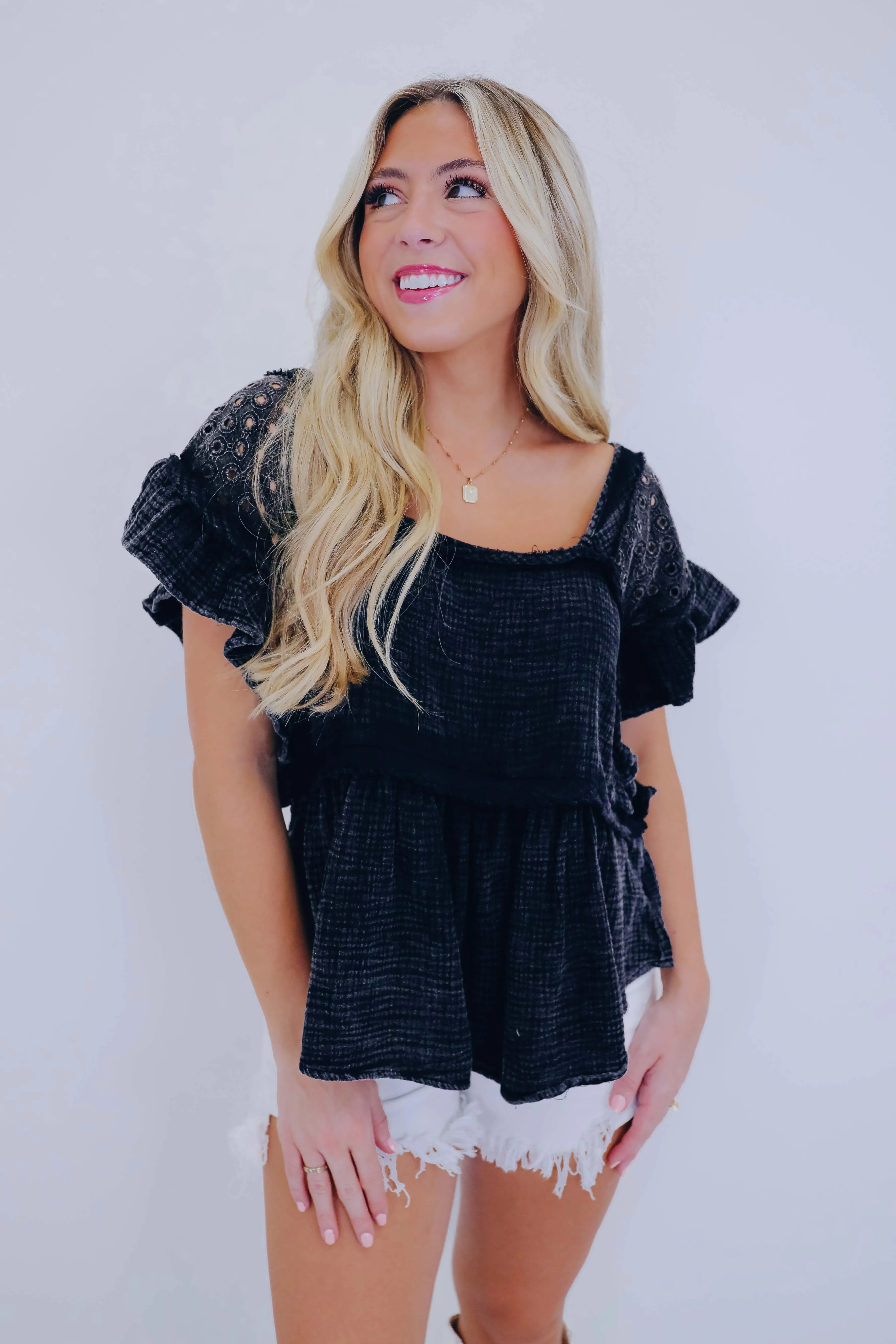 Brooklyn Babydoll Washed Eyelet Top - 5 Colors