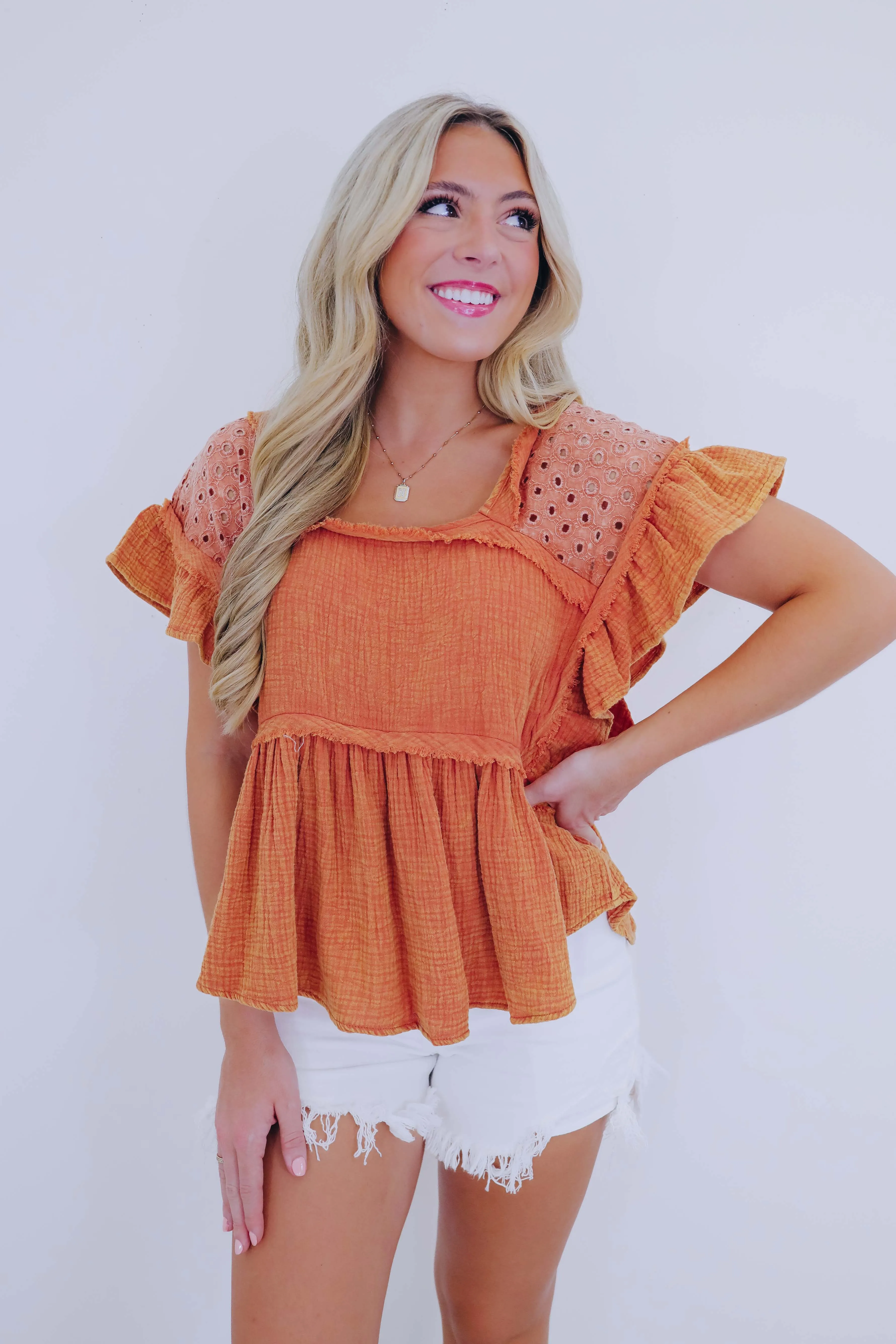 Brooklyn Babydoll Washed Eyelet Top - 5 Colors
