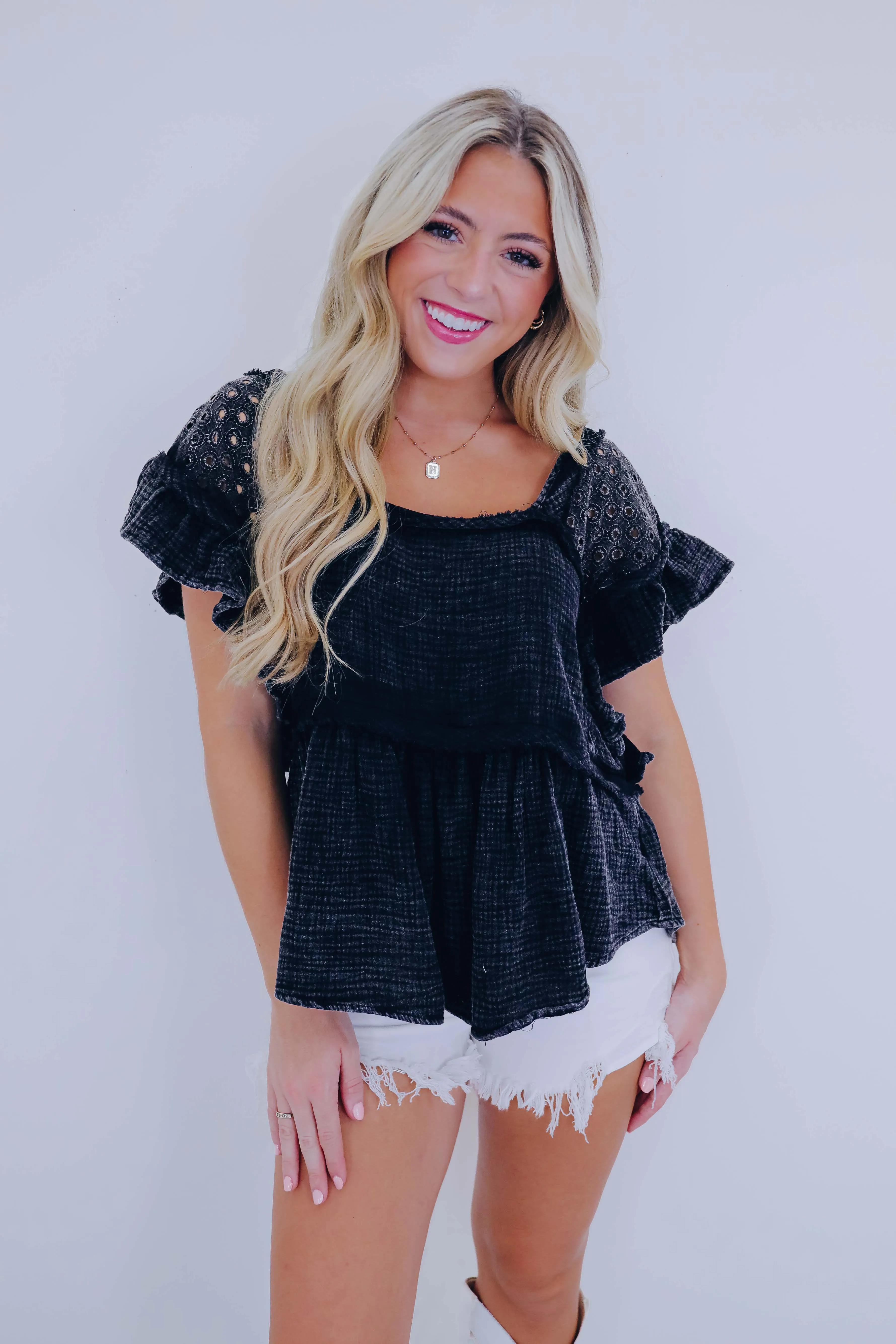 Brooklyn Babydoll Washed Eyelet Top - 5 Colors