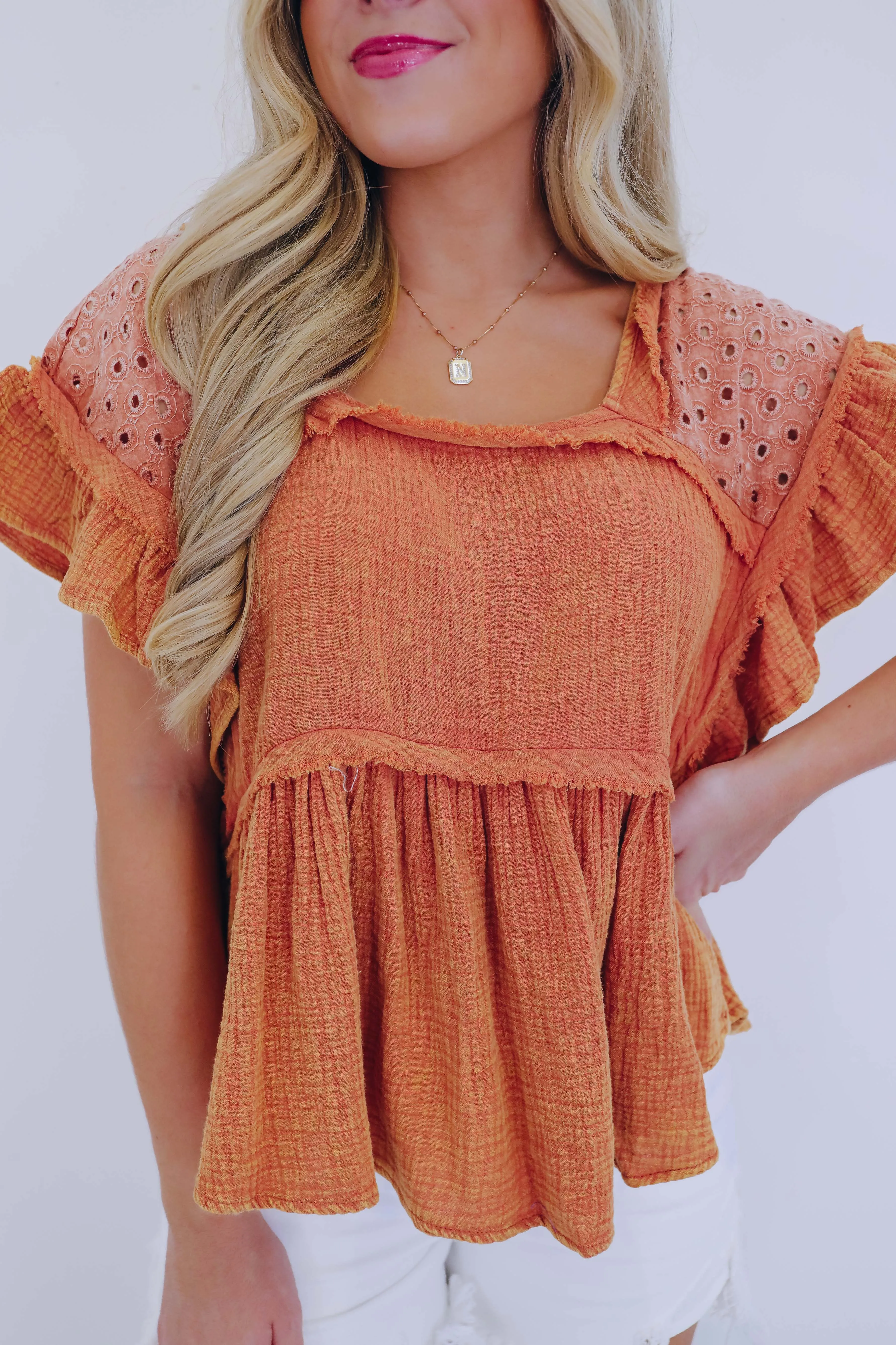Brooklyn Babydoll Washed Eyelet Top - 5 Colors