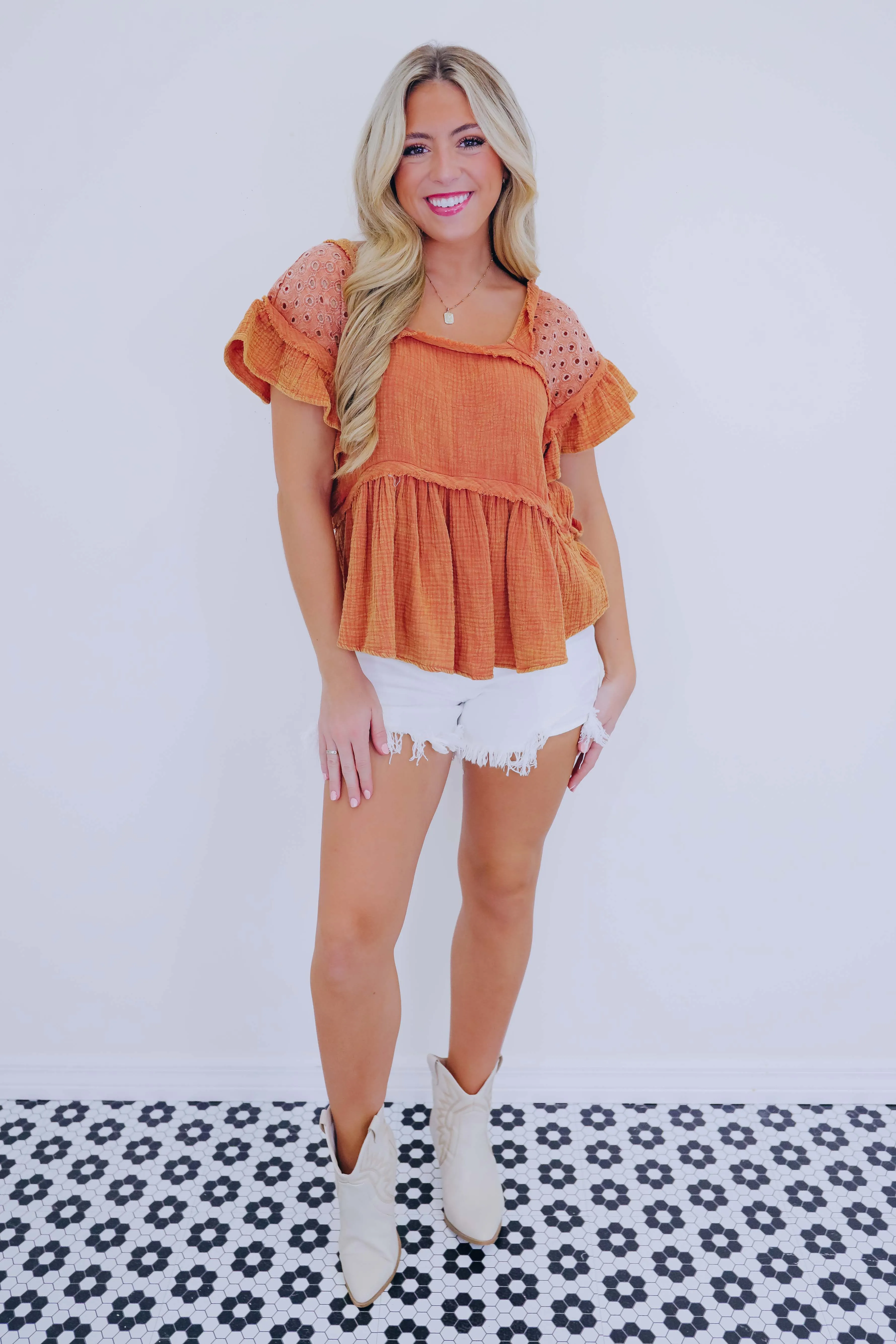 Brooklyn Babydoll Washed Eyelet Top - 5 Colors