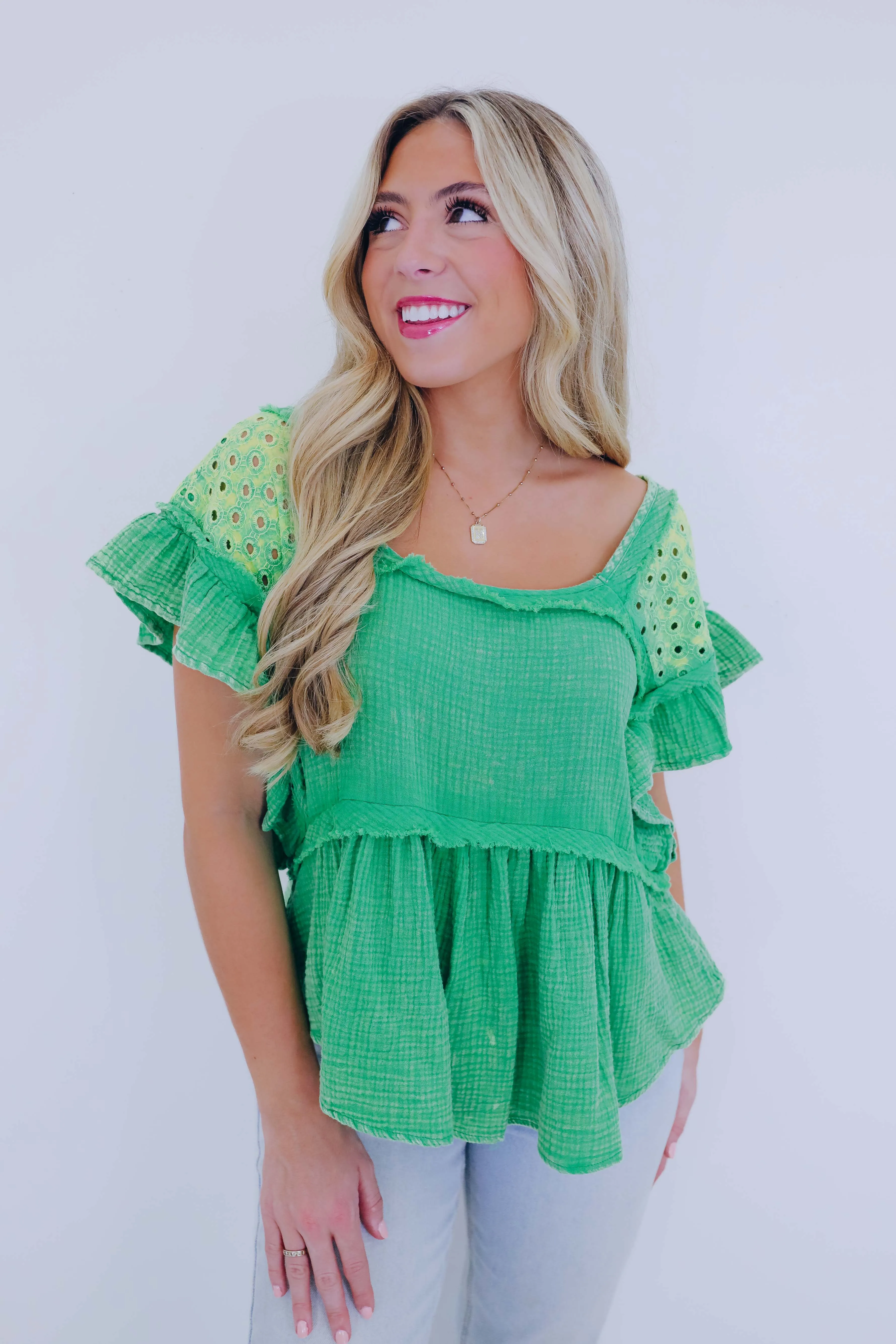Brooklyn Babydoll Washed Eyelet Top - 5 Colors