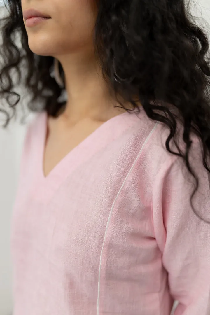 Bubblegum Linen Kurta and Pants Set