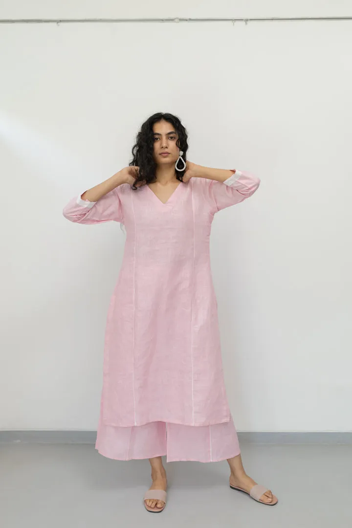 Bubblegum Linen Kurta and Pants Set