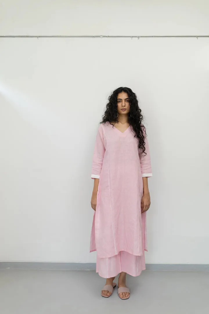 Bubblegum Linen Kurta and Pants Set