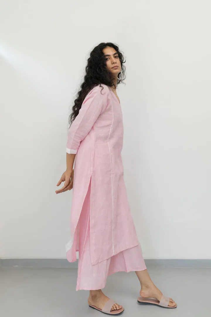Bubblegum Linen Kurta and Pants Set