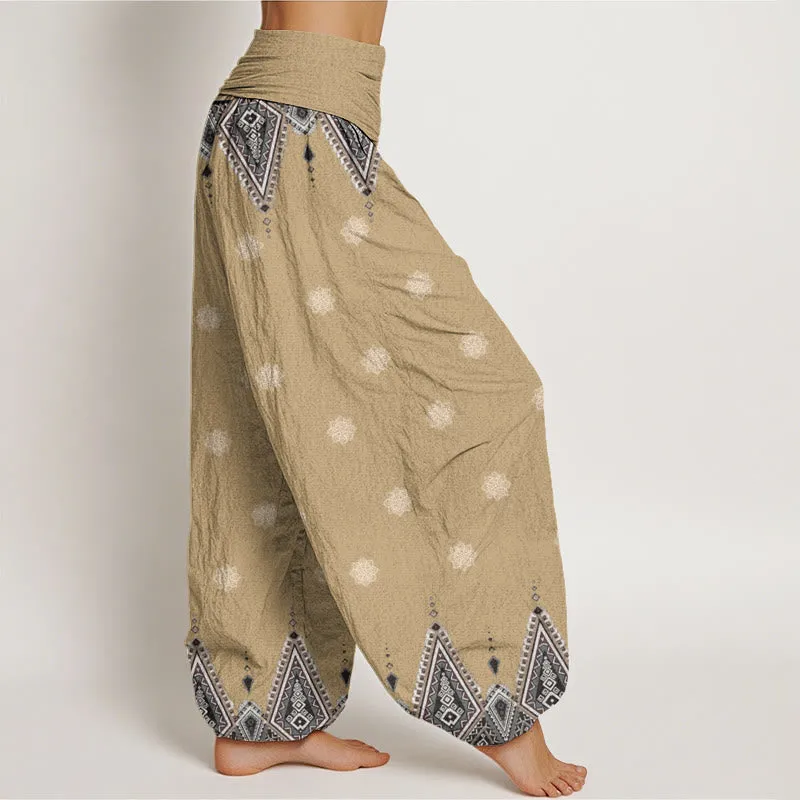 Buddha Stones Bohemian Geometric Floral Design Women's Elastic Waist Harem Pants