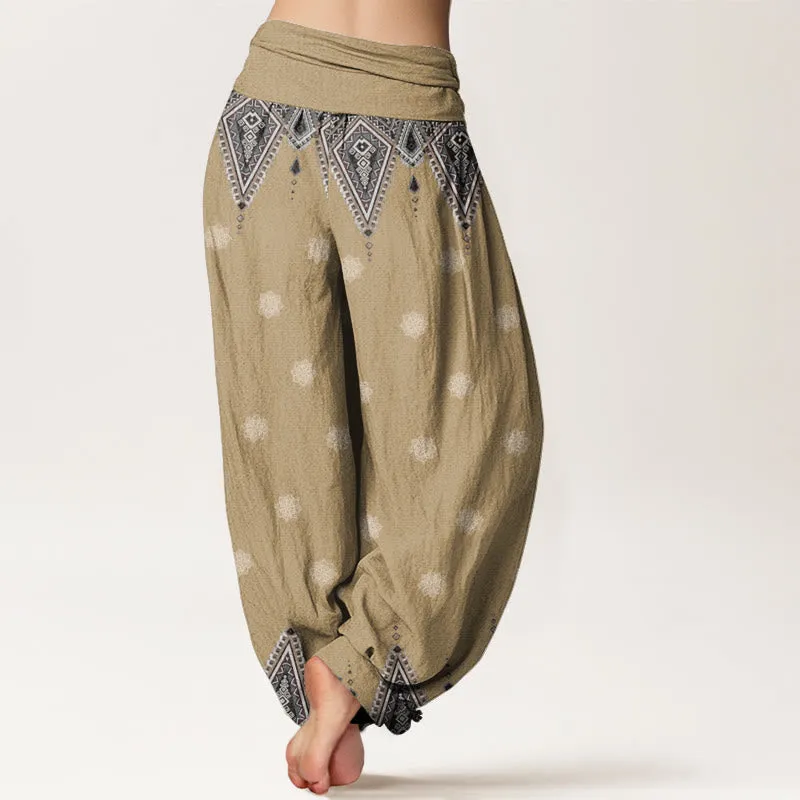 Buddha Stones Bohemian Geometric Floral Design Women's Elastic Waist Harem Pants