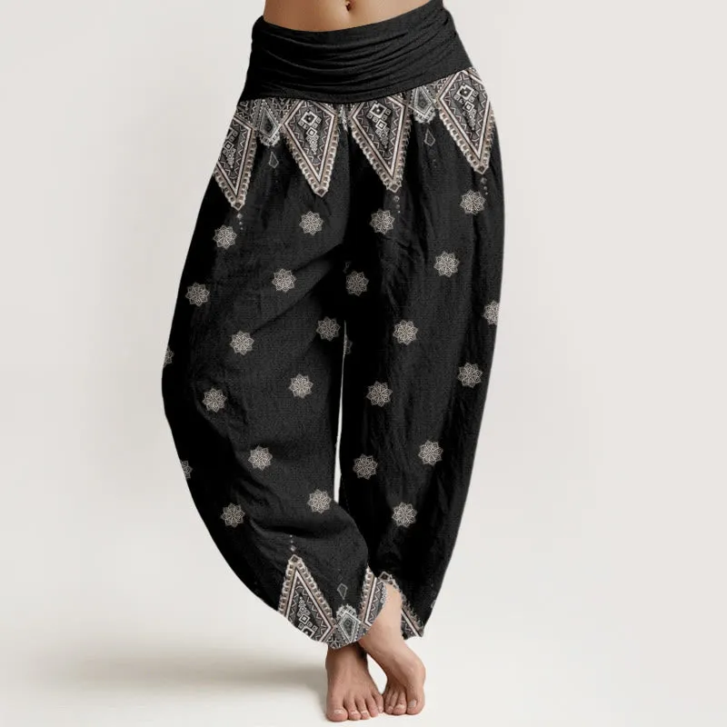 Buddha Stones Bohemian Geometric Floral Design Women's Elastic Waist Harem Pants