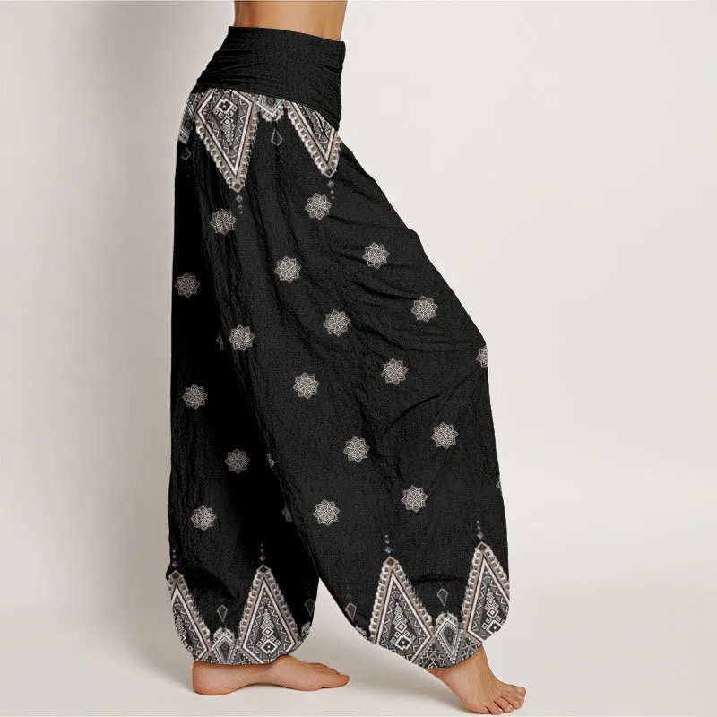 Buddha Stones Bohemian Geometric Floral Design Women's Elastic Waist Harem Pants