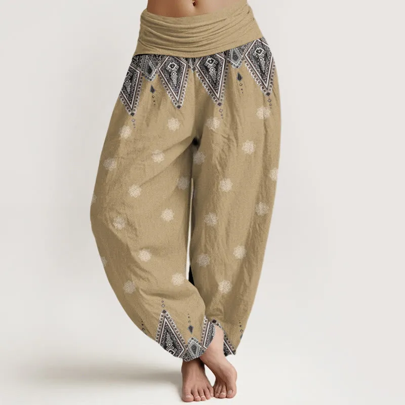 Buddha Stones Bohemian Geometric Floral Design Women's Elastic Waist Harem Pants