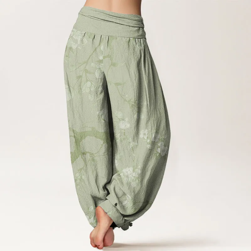 Buddha Stones Casual Branches Spring Flowers Women's Elastic Waist Harem Pants