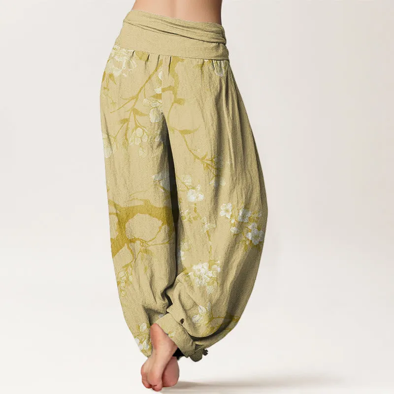 Buddha Stones Casual Branches Spring Flowers Women's Elastic Waist Harem Pants