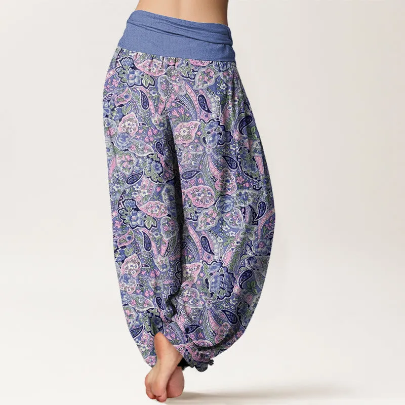 Buddha Stones Casual Cashew Flower Design Women's Elastic Waist Harem Pants