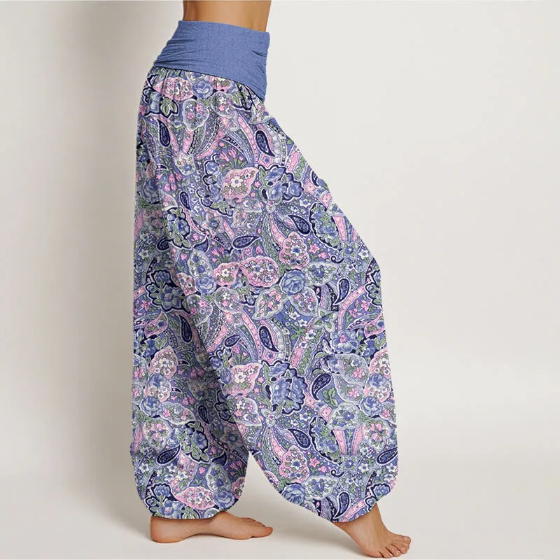 Buddha Stones Casual Cashew Flower Design Women's Elastic Waist Harem Pants