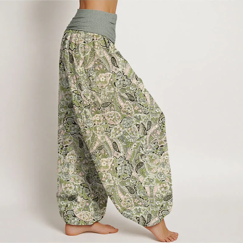 Buddha Stones Casual Cashew Flower Design Women's Elastic Waist Harem Pants