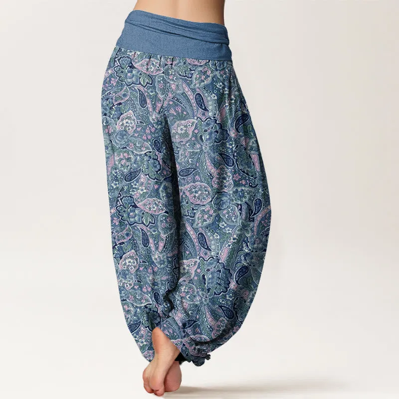 Buddha Stones Casual Cashew Flower Design Women's Elastic Waist Harem Pants