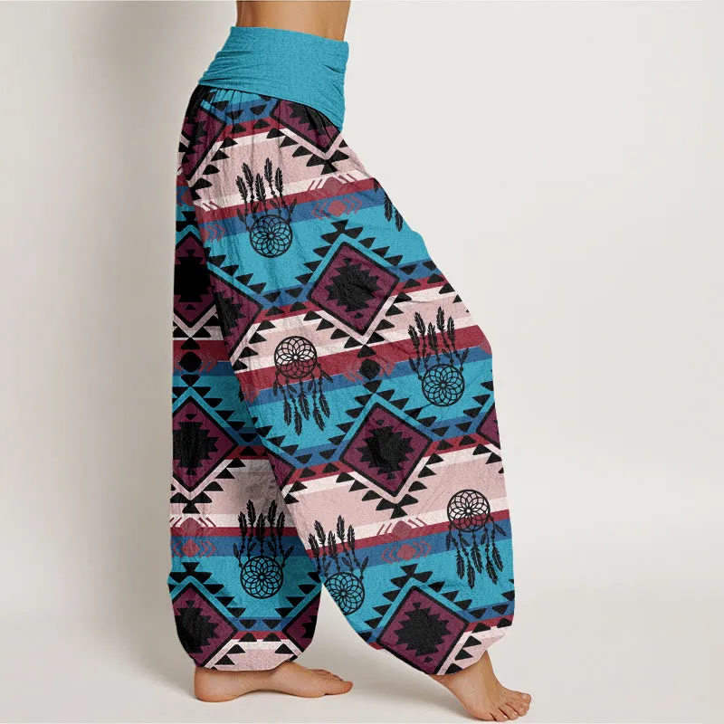 Buddha Stones Casual Symmetrical Dream Catcher Navajo Textile Style Pattern Women's Elastic Waist Harem Pants