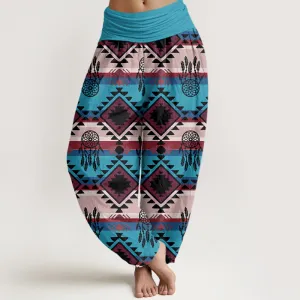 Buddha Stones Casual Symmetrical Dream Catcher Navajo Textile Style Pattern Women's Elastic Waist Harem Pants