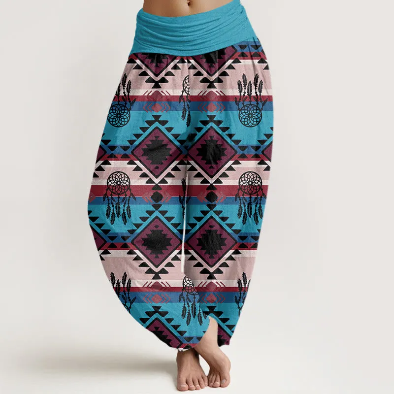 Buddha Stones Casual Symmetrical Dream Catcher Navajo Textile Style Pattern Women's Elastic Waist Harem Pants