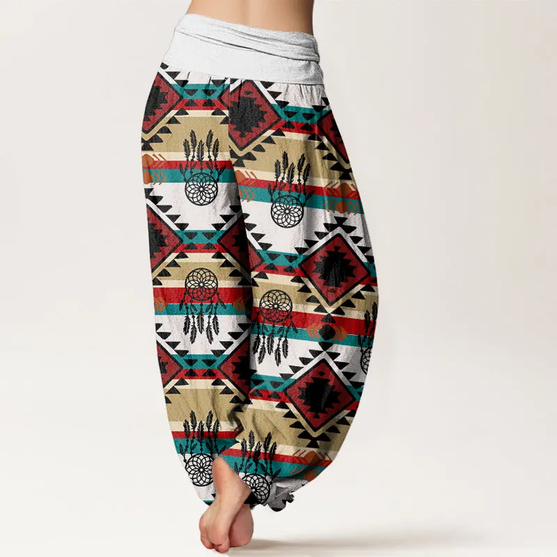 Buddha Stones Casual Symmetrical Dream Catcher Navajo Textile Style Pattern Women's Elastic Waist Harem Pants
