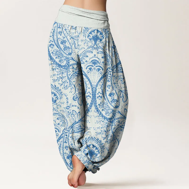 Buddha Stones Flowers Paisley Patterns Women's Elastic Waist Harem Pants