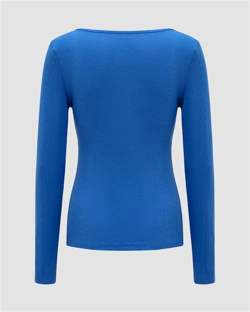Button Long Sleeve Ribbed Top