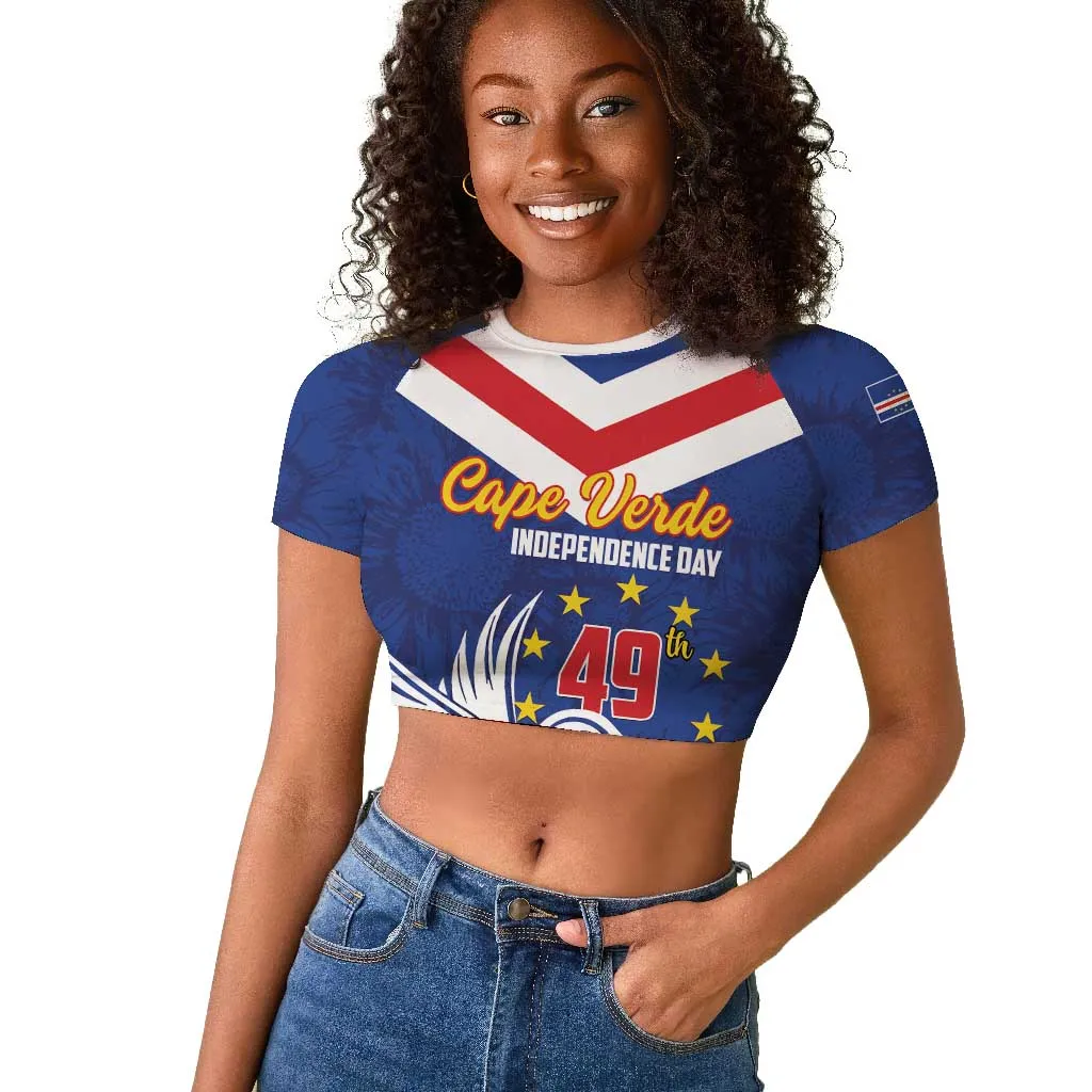Cape Verde Independence Day Raglan Cropped T shirt Gerbera Daisy Pattern LT01