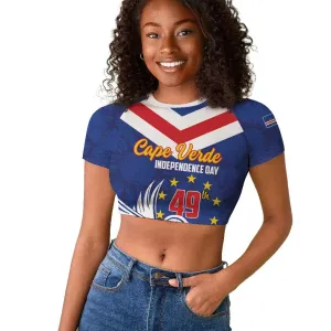 Cape Verde Independence Day Raglan Cropped T shirt Gerbera Daisy Pattern LT01