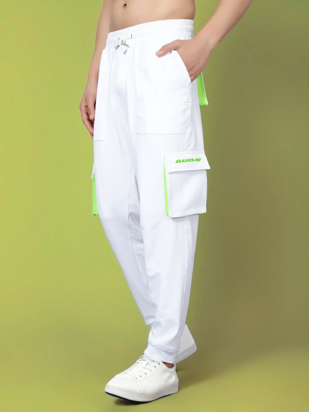 Cargo Pants (White With Neon Green Highlighter)